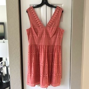 BCBGMaxAzria Peach Cotton and Lace Dress